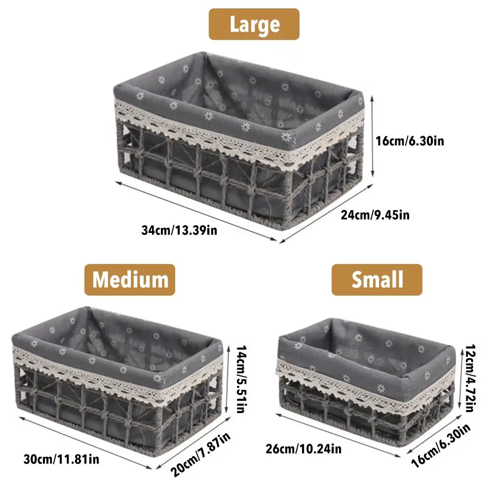 

3PCS/Set Laundry Storage Basket Wicker Storage Bin Toy Organizer Box For Bathroom Bedroom 3 Size