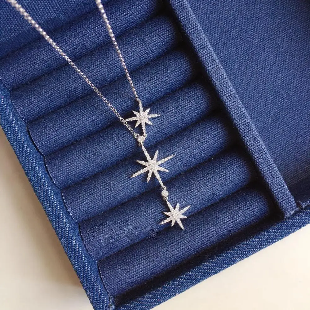 

Elegant Long Star Diamond cz Pendant Real 925 Sterling Silver Party Wedding Pendants Necklace For Women Bridal Charm Jewelry
