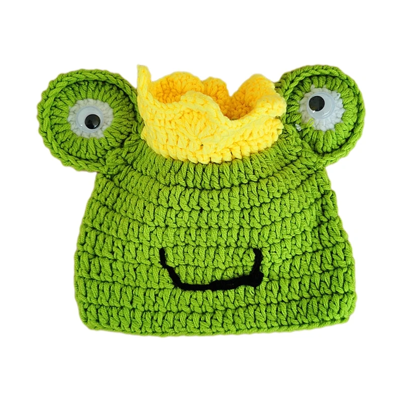 

Handmade Children Frog Knitted Hat Sweet Crown Wool Hat Beanie Hat All-match for Infant Boy Girl Photo Props Daily Wear