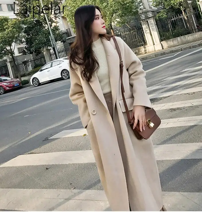 Новинка офисные женские длинные шерстяные пальто Laipelar однотонное свободное