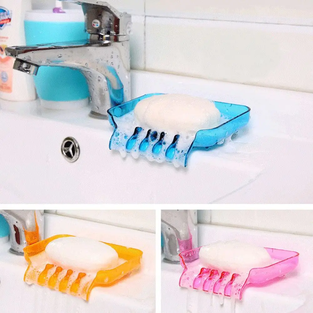 

1pc Plastic Soap Dish Tray for Shower Creative Soap Holder Sink Sponge Drainage Non-slip Soap Box