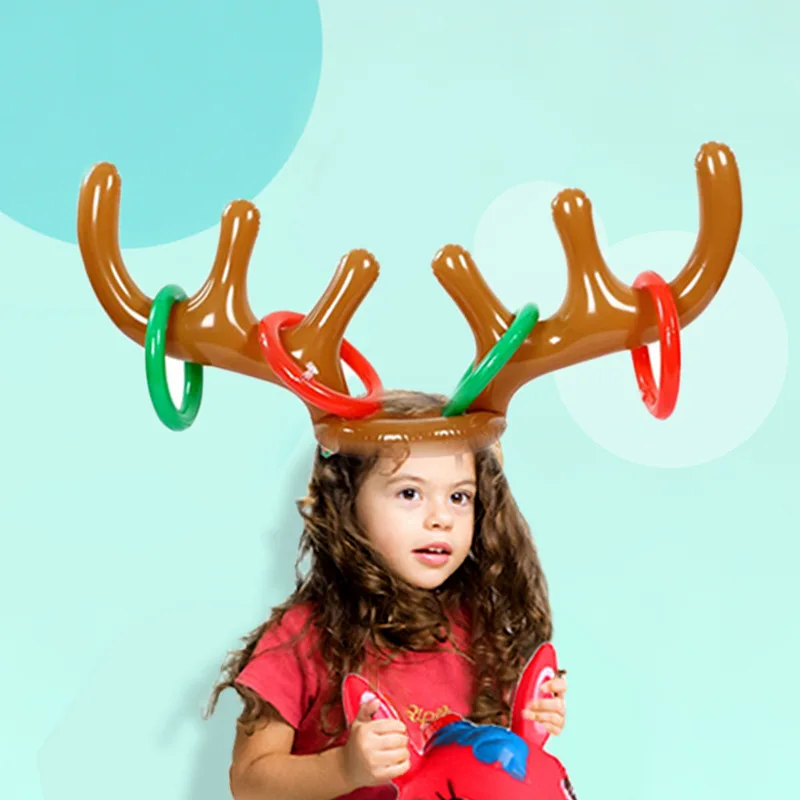 Reindeer Toss Game Inflatable Christmas Antler Ring Novelty Toys 1 Antlers 4 Rings for Xmas Holiday Party Easter