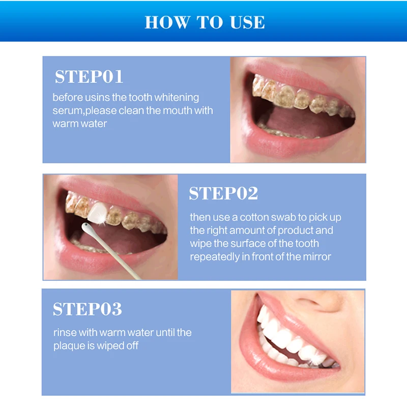 

EFERO Teeth Whitening Serum Powder Oral Hygiene Tooth Bleaching Cleaning Serum Remove Plaque Stains with Cotton Swab TSLM1