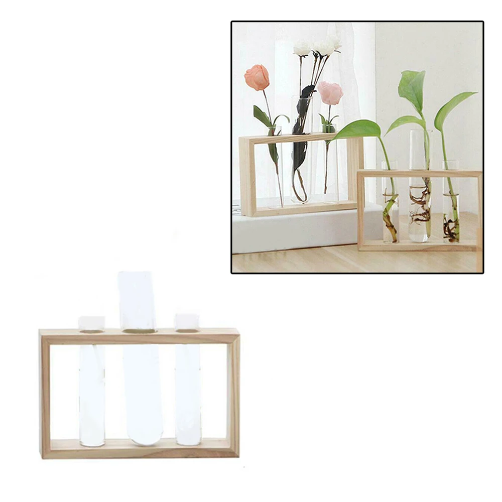 Прозрачная стеклянная тестовая ваза Террариум деревянная подставка Цветочные