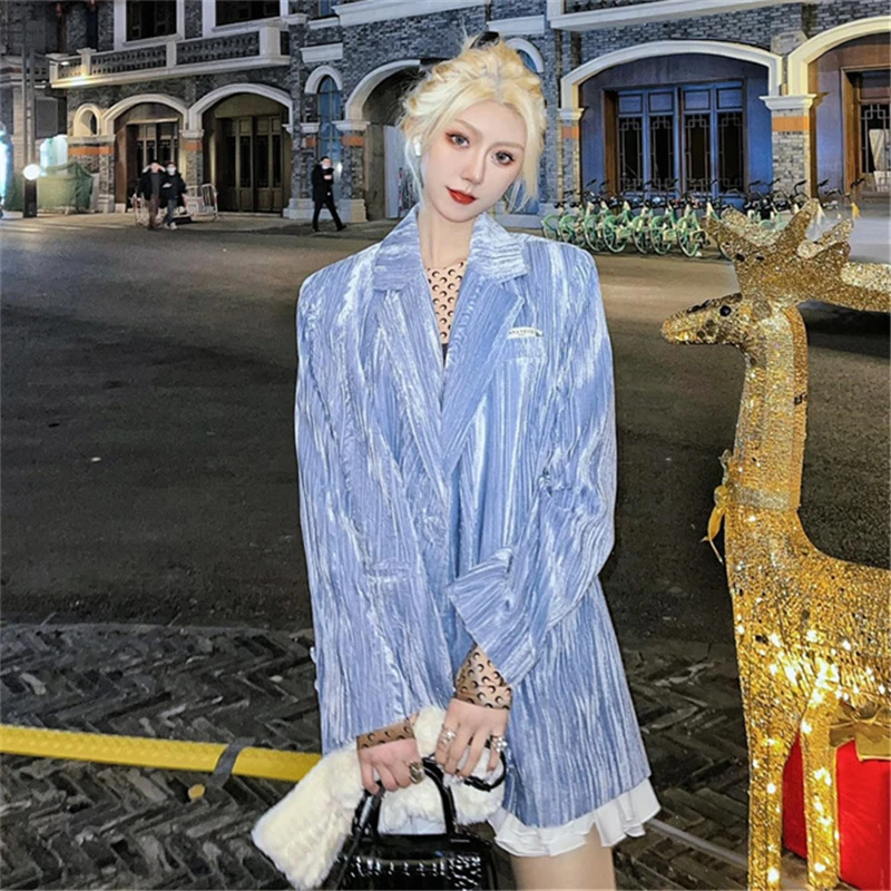 Женский вельветовый блейзер с лацканами однотонный Повседневный однобортный