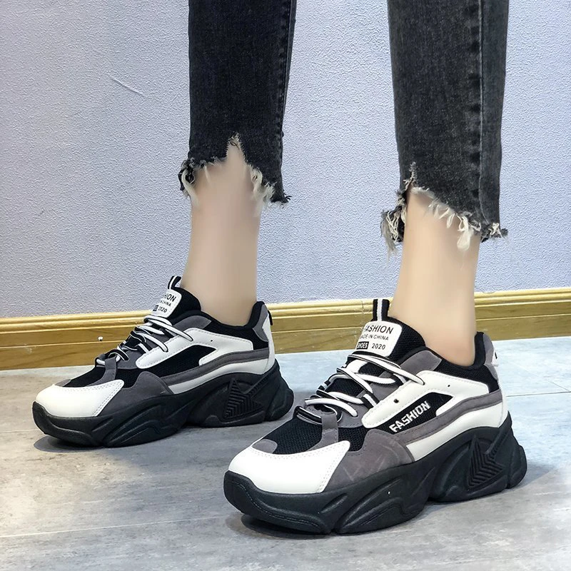 

Unisex Green Sneakers 2021 Spring Casual Platform Shoes Woman Trainers Gray Khaki Lace Up Fashion Dad Chunky Sneakers Women