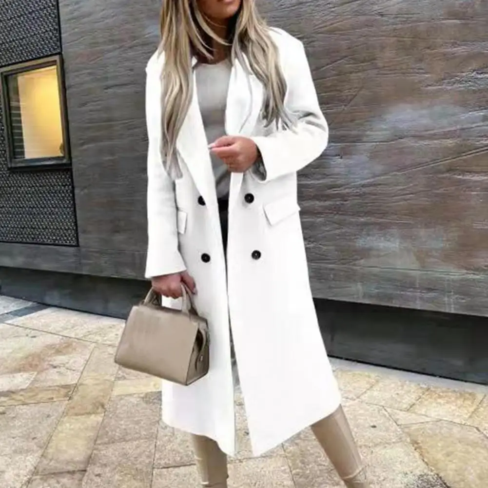 Тренчкот женский однотонный модная двубортная теплая верхняя одежда с