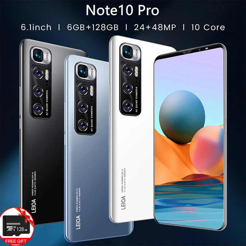 

Smartphone Note10 Pro 6.1 inch 5G 6GB+128GB 4800mAh Unlocked Mobile Phones Android Telefones Celulares Global Version Cell Phone