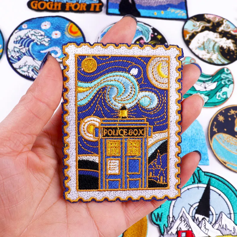 Нашивка Ван Гога вышитые волнами нашивки на одежду аппликация сделай сам для