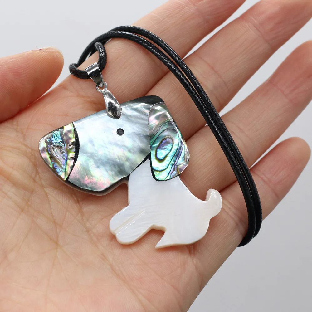 

Natural Shell Dog Shape Mother of Pearl Shell Wax Thread Necklace Pendants Charms for Women Gift Size 40x43mm Length 55cm