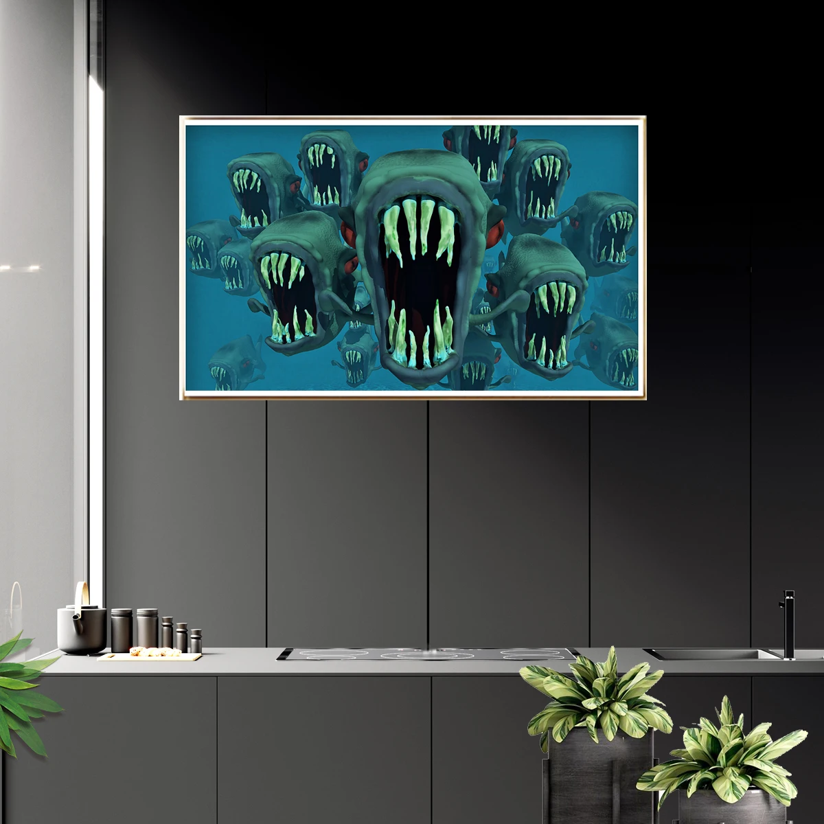 Piranha Shoal of Fish Poster Canvas Print Painting Wall Art Living Room Home Decoration | Дом и сад