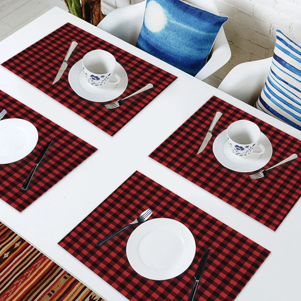 Набор ковриков для стола из хлопка и льна 4/6 шт. | Дом сад