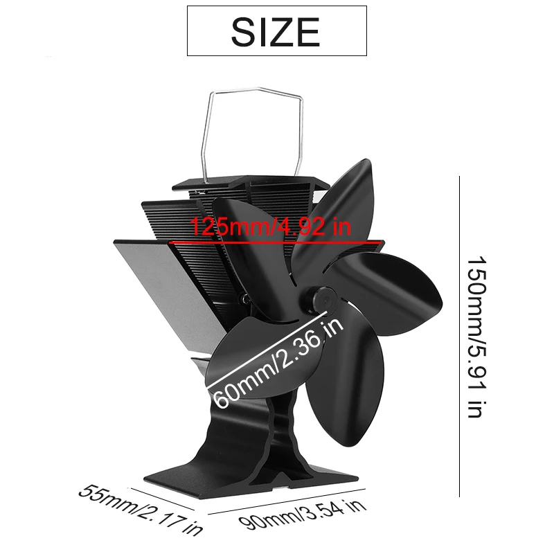 

5 Blades Aluminum Fireplace Fan Quite Faster Hermal Fire Heater Powered Stove Fan Wood Stove Fan save More Energe 150x90x55mm