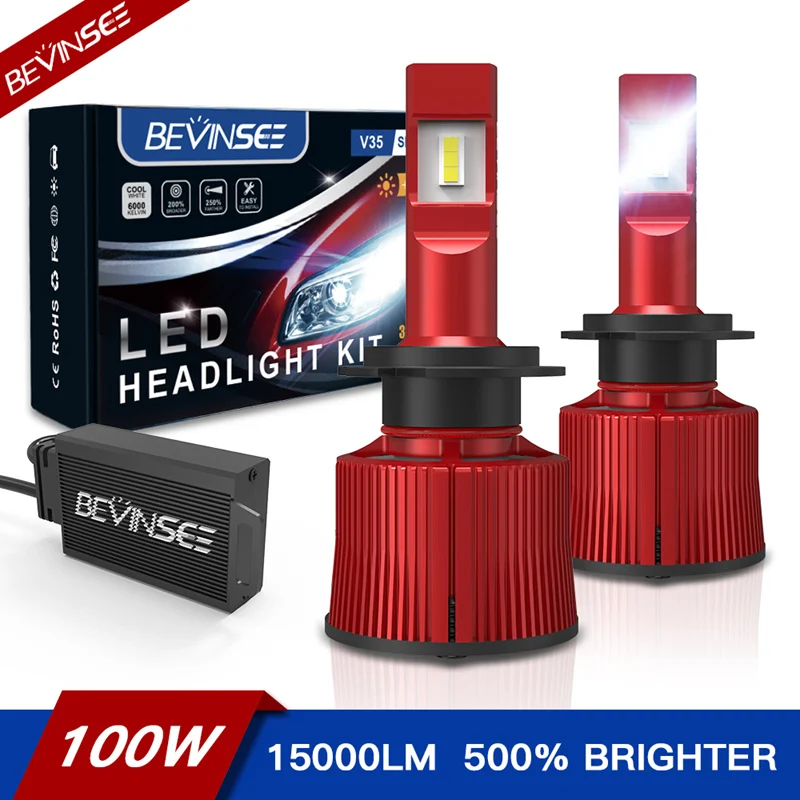 Светодиодные Canbus лампы Bevinsee 100 Вт H7 H4 HB3 9005 9006 9012 H8 H9 H11 высокой мощности 15 000 лм