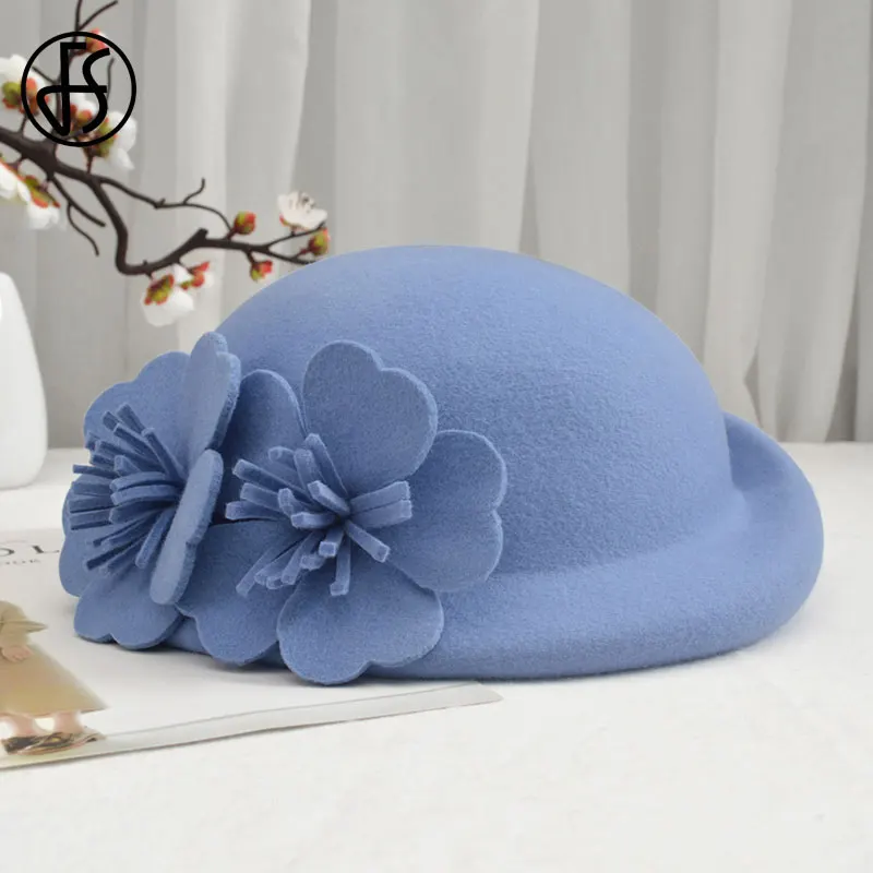 FS шерсть для торжественного случая синие женские фетровые шляпы берет черный