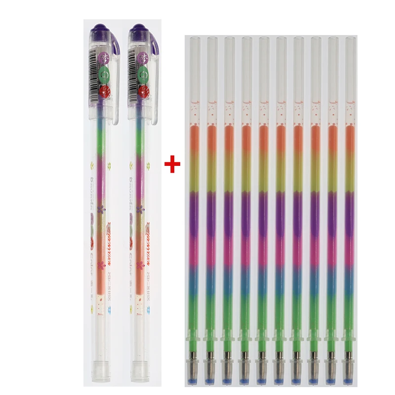 

10 Refills + 2 Pen Sets 6 Colors Rainbow Gel Pen School Office Supplies Graffiti Mark Stationery Children Learning Stationery