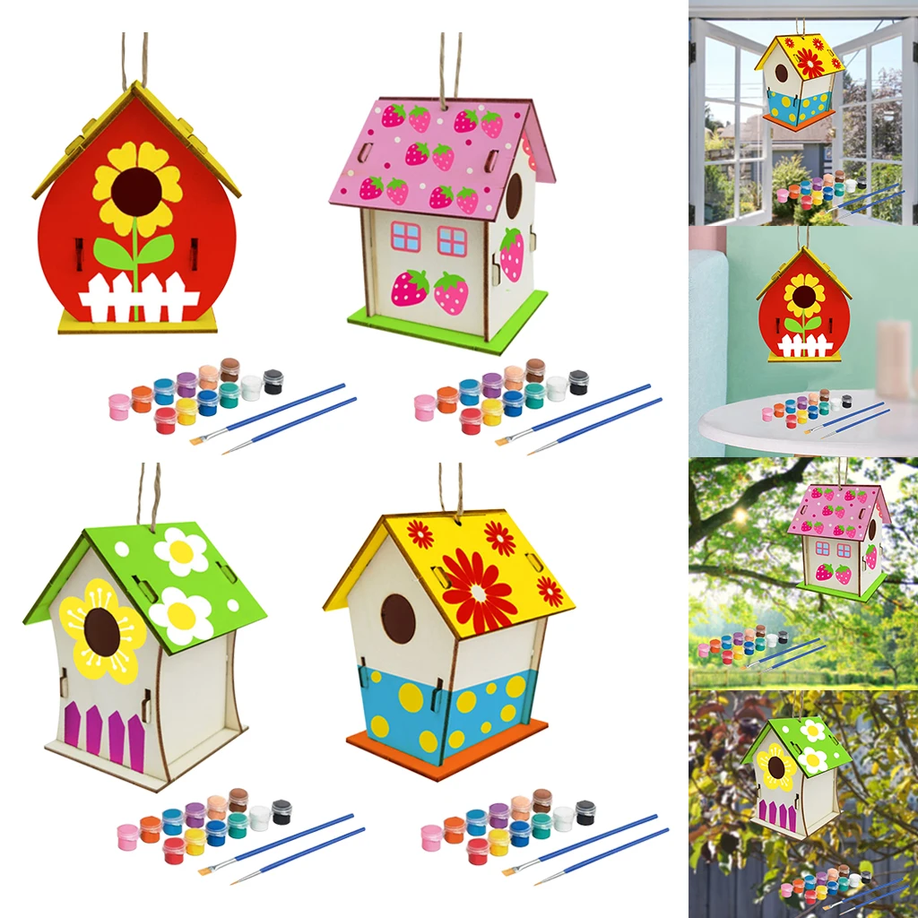 

DIY Bird House Assembly Unpainted Build Paint Wooden Birdhouse 12 Pigments
