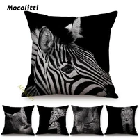 black zebra portrait pattern square cushion cover africa animal giraffe tiger lion owl decoration office sofa throw pillow cases