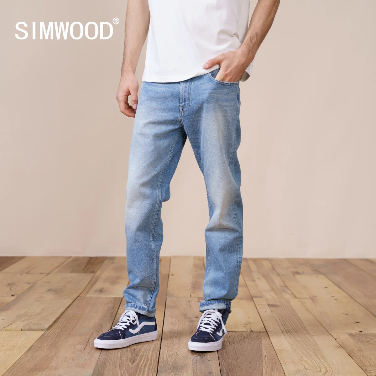 سيموود 2022 ربيع جديد منتظم مستقيم الجينز الرجال موضة ممزق سراويل جينز عادية حجم كبير ماركة الملابس SK130189