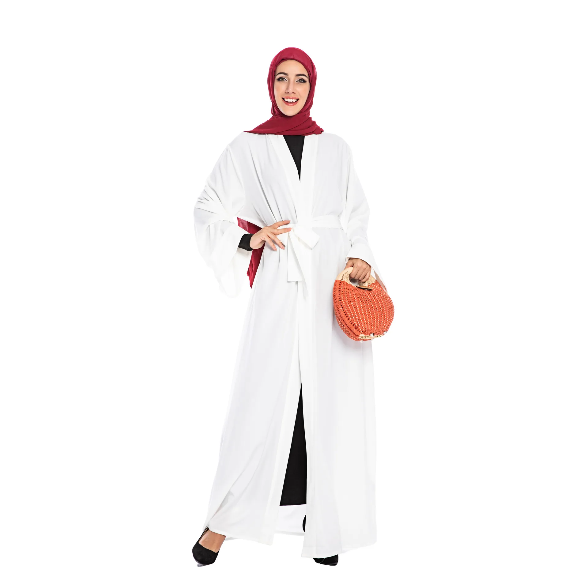 white Элегантное мусульманское Открытое платье abaya Макси кардиган кимоно для вечеринок длинные халаты Jubah Ближний Восток Eid Рамадан Арабский исламский - Цвет: white