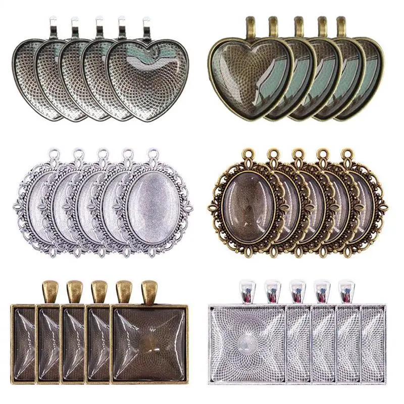 60 шт. кабошоны с подвеской стеклянные в форме сердца овальные квадратные ободки