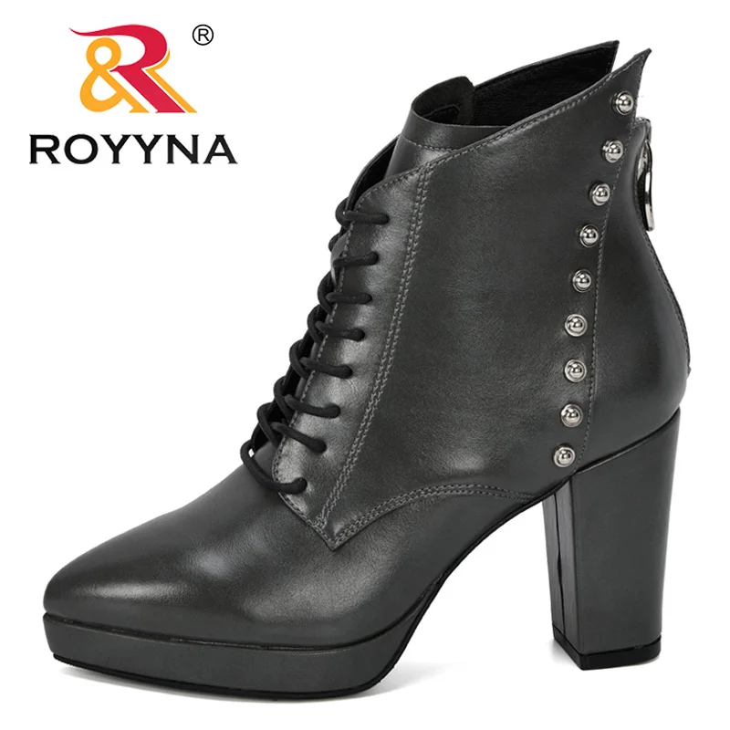 

ROYYNA 2019 New Designer Fashion Platform Ankle Boots Women Thick Heel Zippers Boots Ladies Worker Boots Feminimo Comfortable