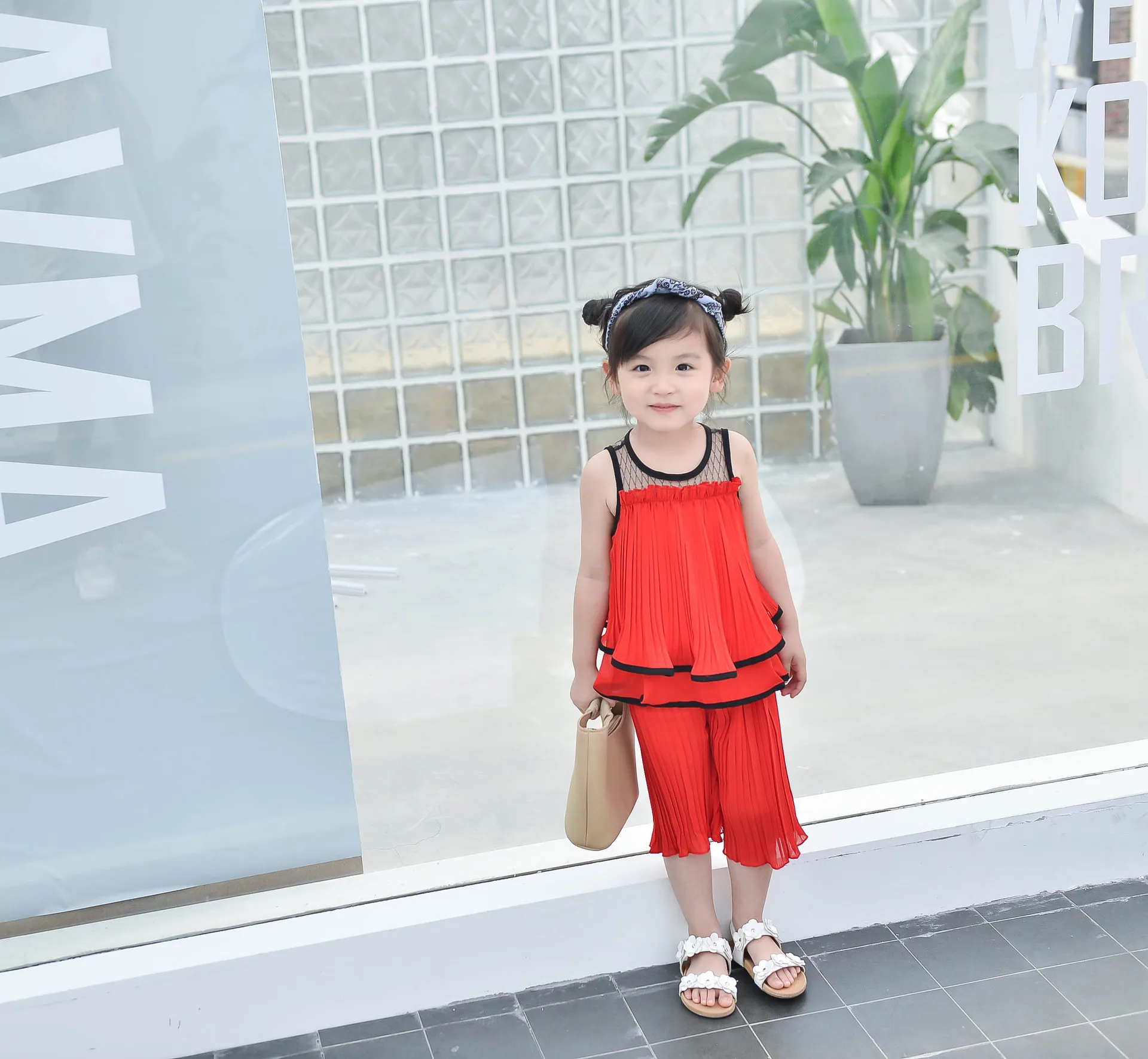 Комплект летней одежды для девочек шифоновая однотонная блузка рубашка и