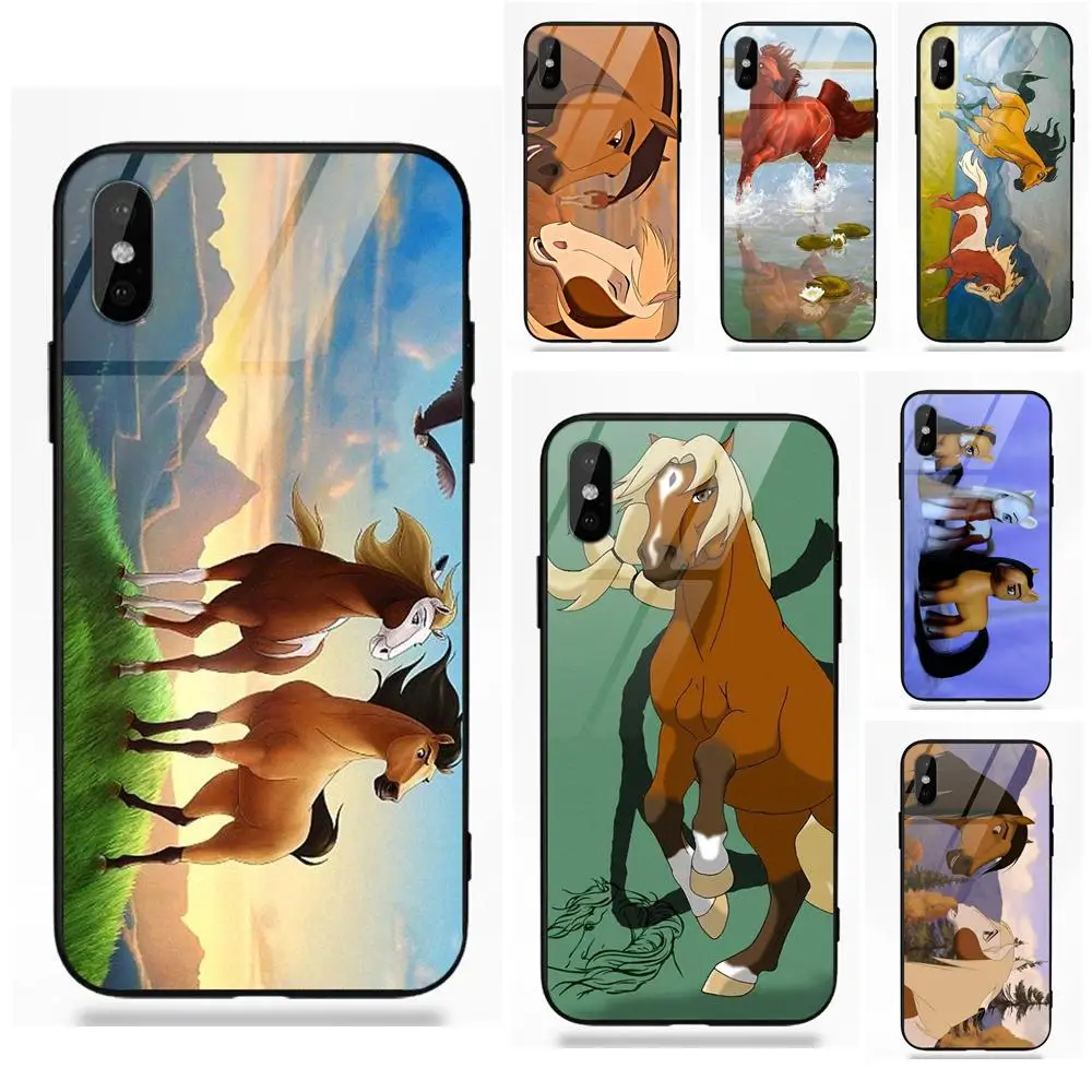Мягкий ТПУ чехол + закаленное стекло милый Spirit Stallion Cimarron Horse для Apple IPhone X XS Max XR 5 5C 5S