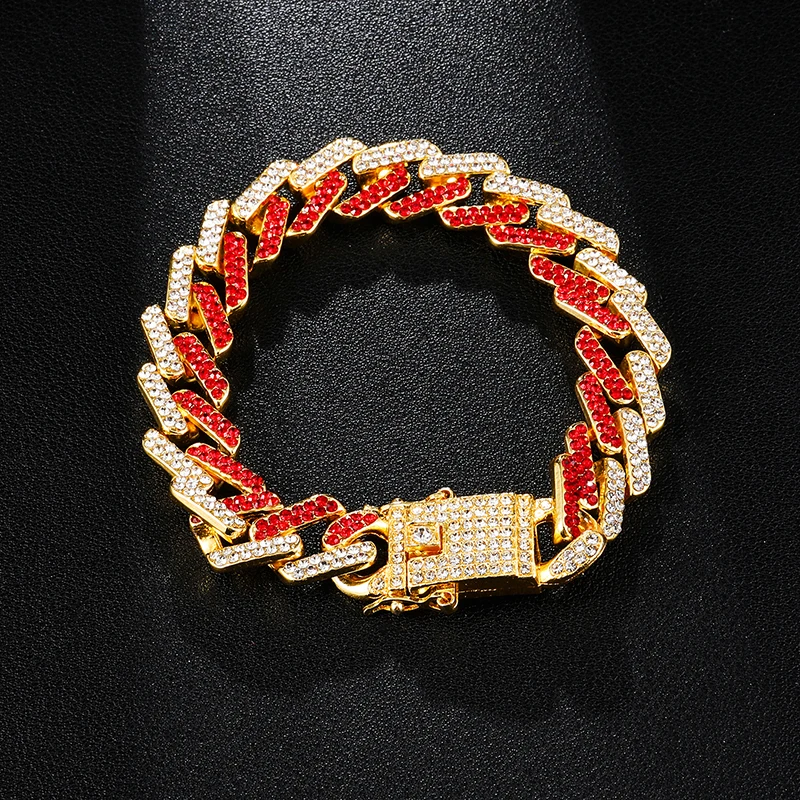 Хип хоп 13 мм Bling Iced Out полный горный хрусталь браслет геометрический AAA CZ камень кубинские цепи браслеты для мужчин ювелирные изделия