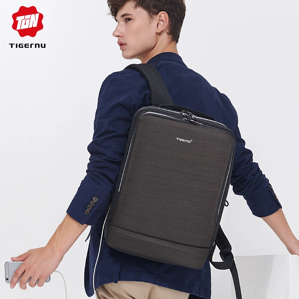 Tigernu Business Backpack Ноутбук Человек Рюкзаки Светоотражающие Водонепроницаемые с USB Зарядка Порт наушников рюкзак