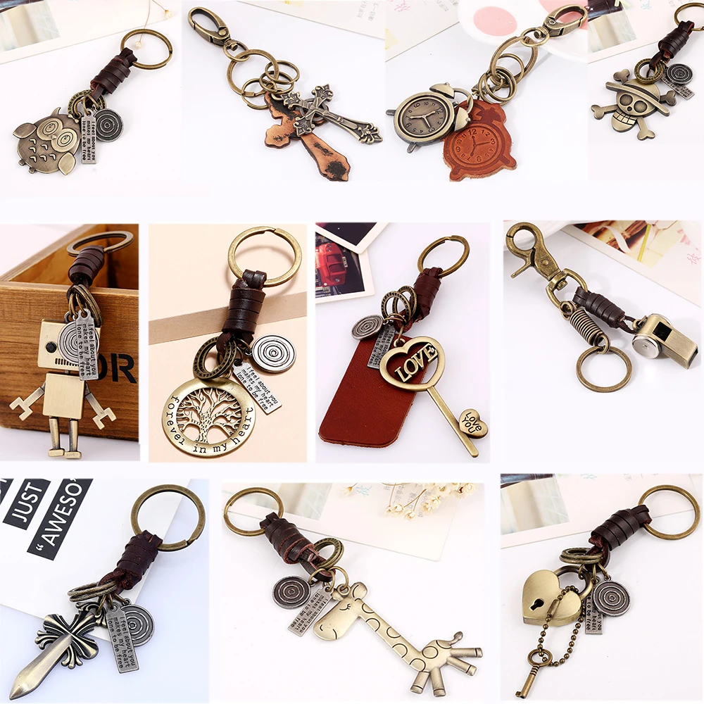 

Exquisite Punk Style Retro Cowhide Keychain Fashion Bag Car Pendant Key Accessories Gift Wholesale