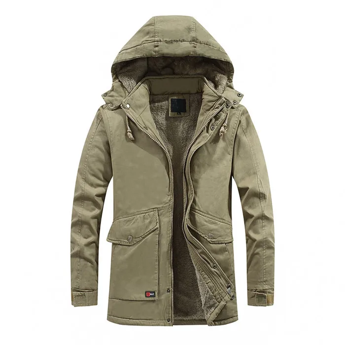 Мужская зимняя куртка новинка Manteau Homme куртка с капюшоном Длинная Куртка пальто однотонные Цветные парки хлопковая стеганая молодежная одежда зимнее пальто - Цвет: khaki