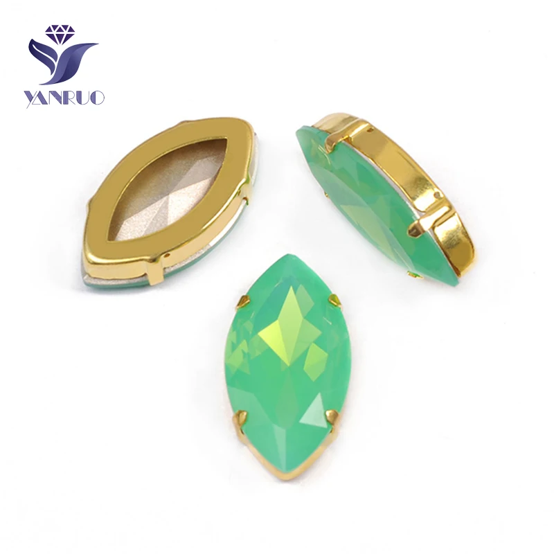 Pacific Opal Yanruo 4227 в огранке маркиза, пришивной Камни DIY Точка назад Лошадь Глаза стекло шитье стразами Кристаллы большие стразы для рукоделия - Цвет: Pacific Opal