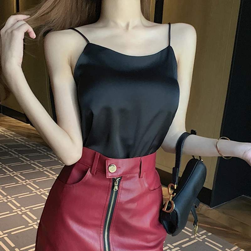 AOSSVIAO сексуальный шелковый топ на бретелях женская тонкая сексуальная рубашка