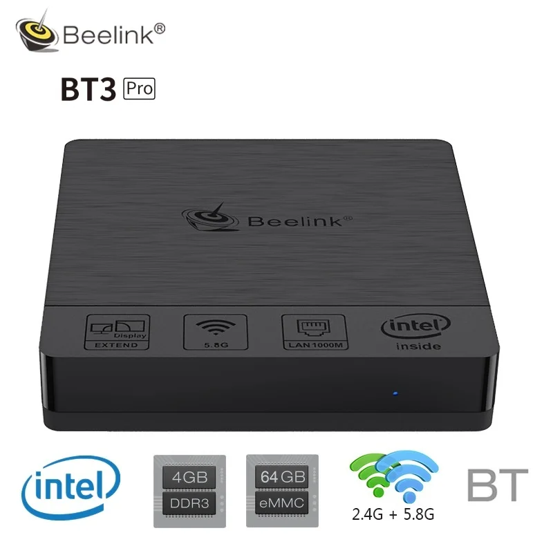 Мини-ПК Beelink BT3 Pro, Intel Atom X5-Z8350, 4 Гб ОЗУ, 64 Гб ПЗУ, 2,4 ГБ/5,8 ГБ, WiFi, Bluetooth, 4,0, 1000 Мбит/с, USB3.0, телеприставка