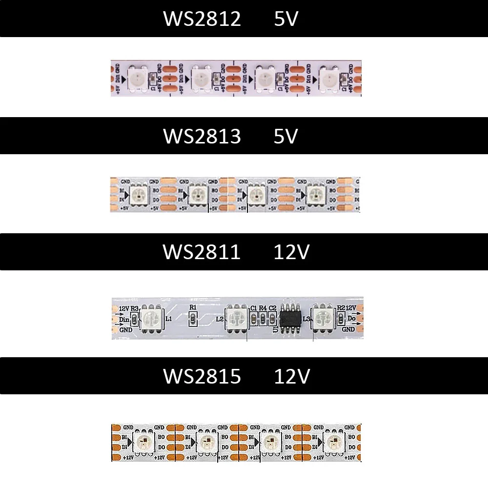 Светодиодная RGB лента WS2812B WS2811 WS2813 WS2815 индивидуально Адресуемая 30/60/144