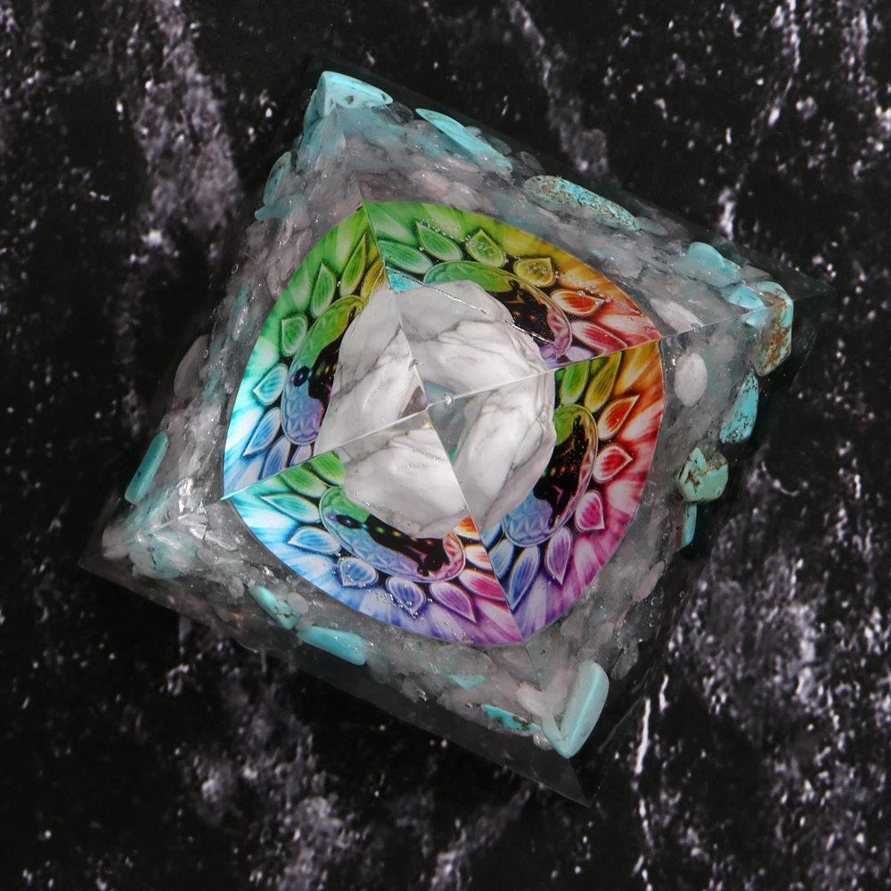 White Turquoise Gemstone Orgone Pyramids Flower Amulet Orgonite Energy Generator Meditation Balance Healing Crystal Pyramid