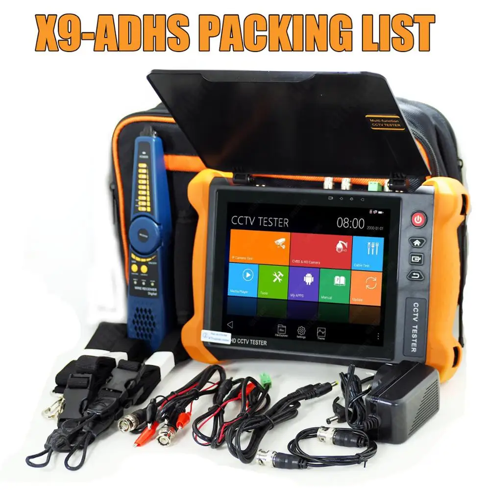Тестер X9ADHS IP-камеры с портом POE 8MP TVI CVI AHD SDI CVBS CCTV монитор 8-дюймовый сенсорный экран