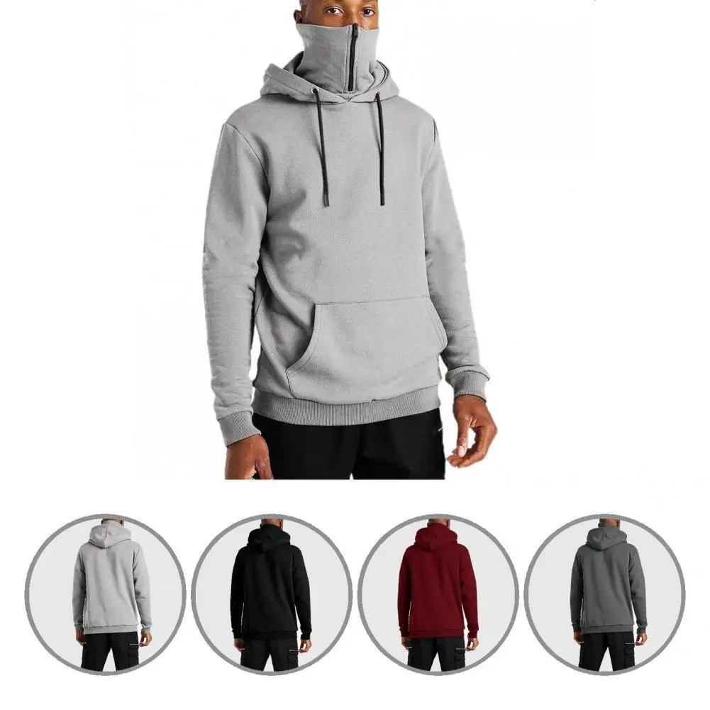 

Breathable Men Clothing Pullover Ribbing Cuff Zipper Neck Hoodie for Home