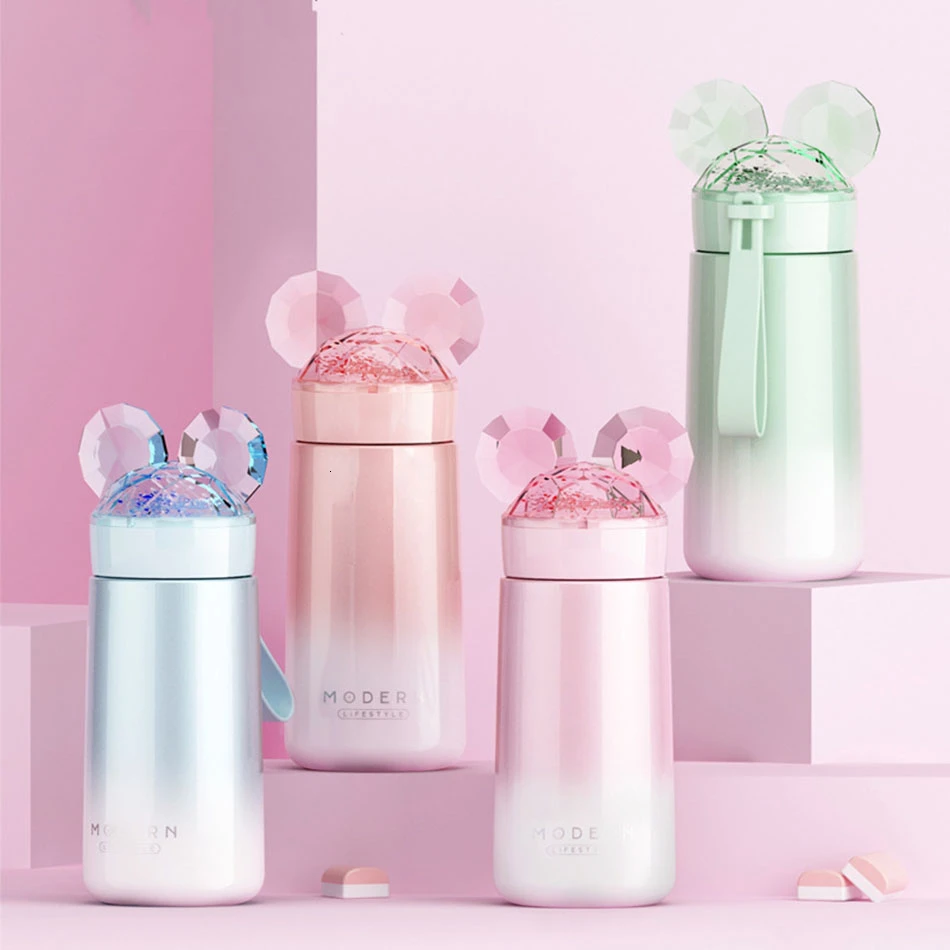 Милая зимняя термобутылка для воды с кошачьими ушками портативная вакуумная