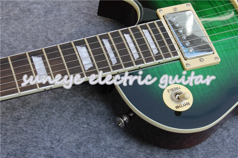 

High Quality Green Tiger Grain Glossy Finish Suneye Custom Electric Guitar Pearl Inlaid Rosewood Fingerboard DIY Guitar Kit