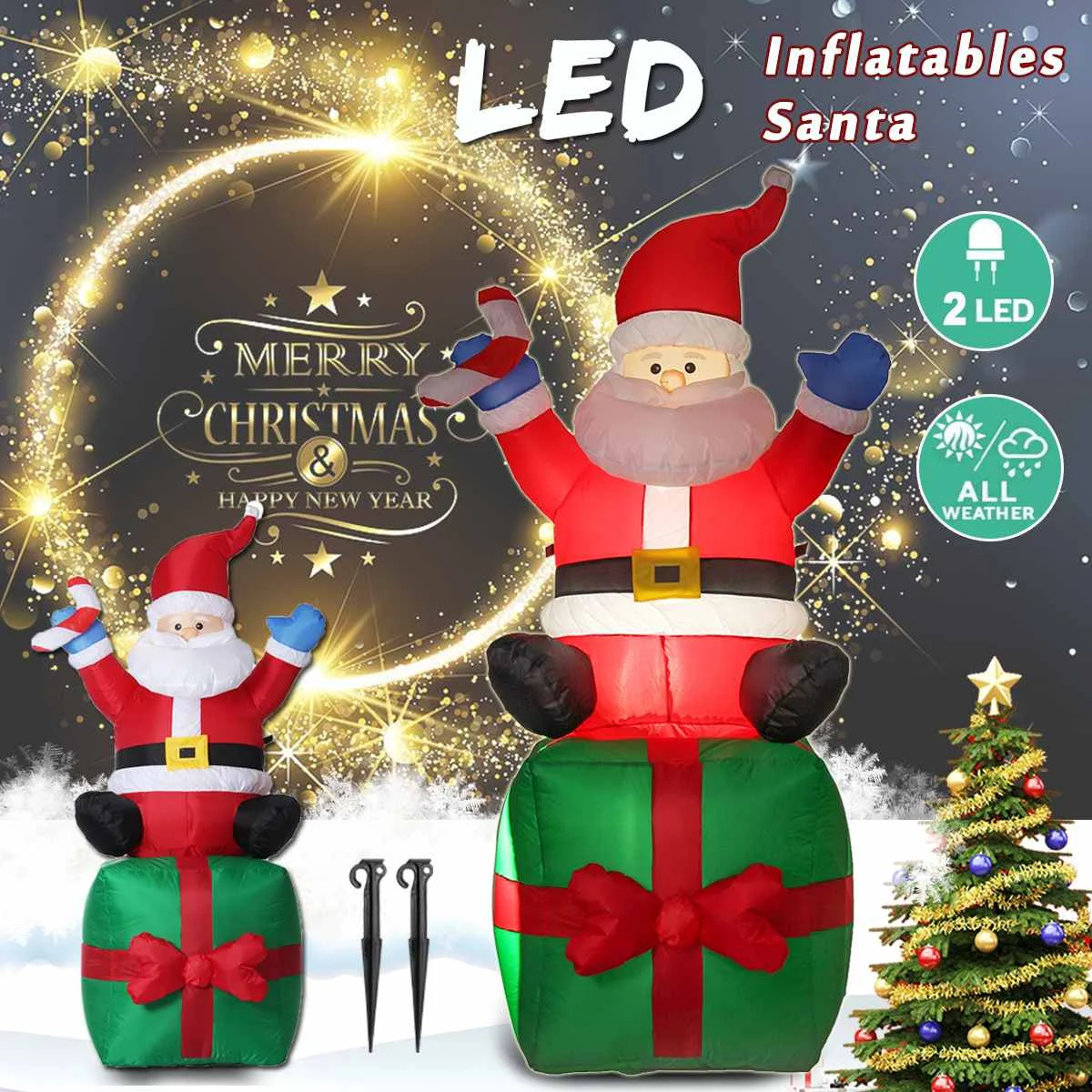 

1.8M Christmas Santa Claus Inflatable Model Doll Broom Cover Christmas Decoration +Turkey Suit Dressing Supplies+Fan