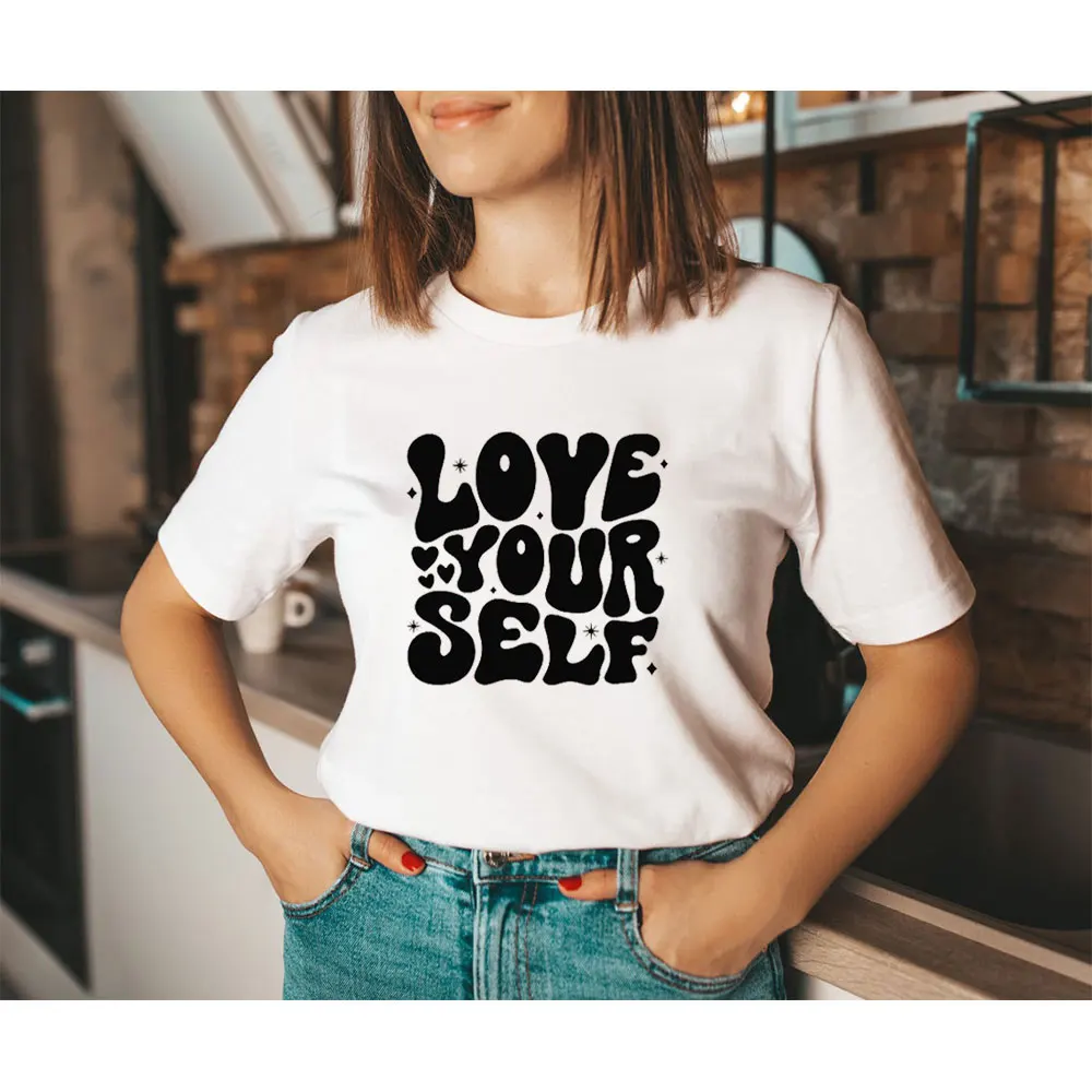 Camiseta de algodón para mujer, prenda de vestir, de talla grande, con estampado gráfico, inspiradora, para salud Mental positiva