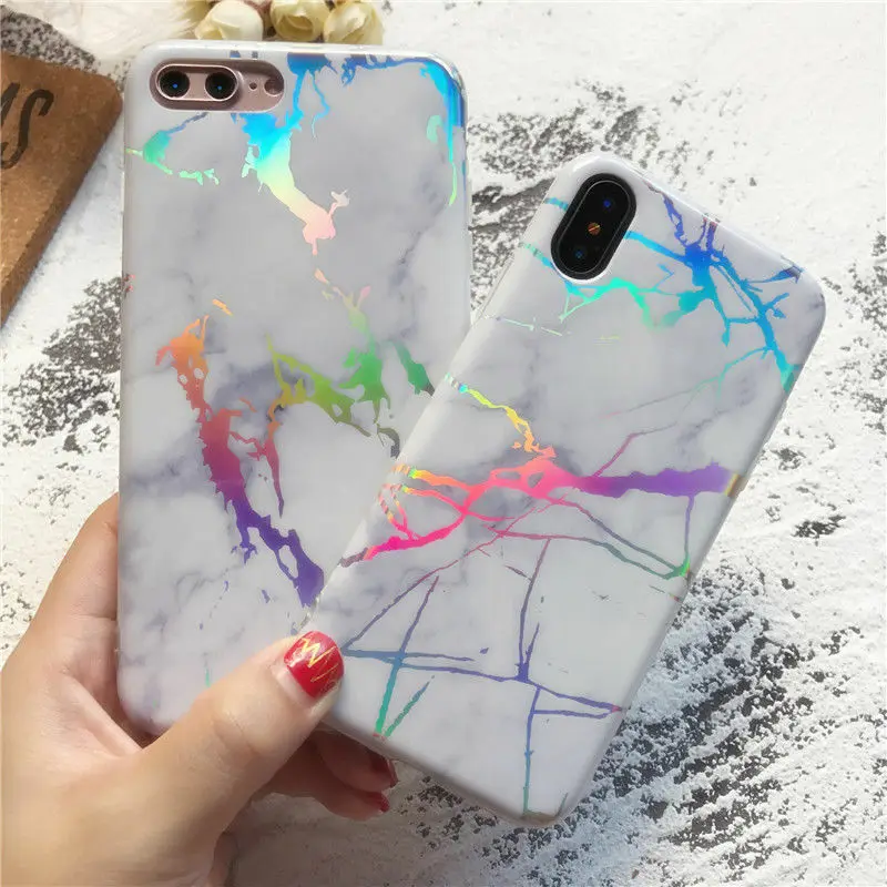 3D Печатный мраморный переливающийся голографический чехол для телефона iPhone X XS