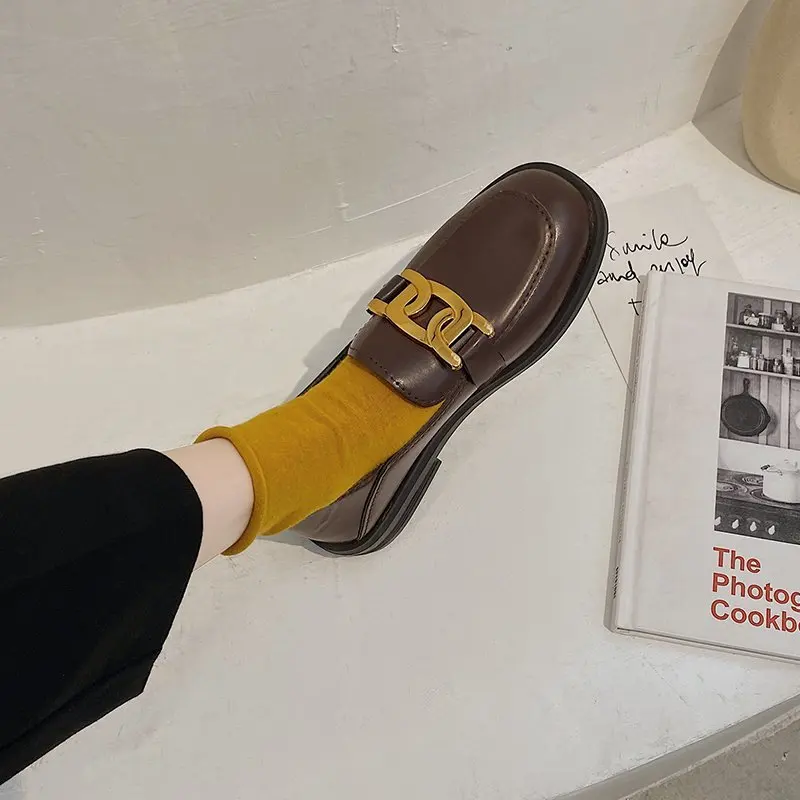

Autumn Platform Ladies Loafers Mary Jane Shoes For Woman 2021 Women Flats Lolita Vintage Soft Slip On Metal Chain Oxford Shoes