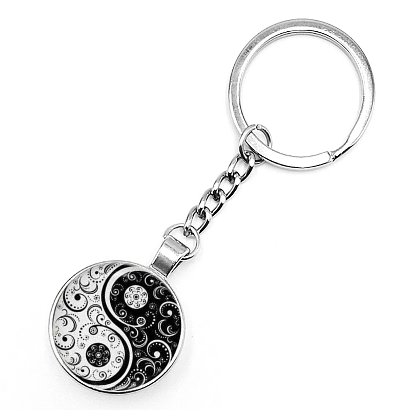 

2020 New Popular Yin Yang Tai Chi Keychain Glass Convex Personality Pendant Keychain Gift keychain gifts for men