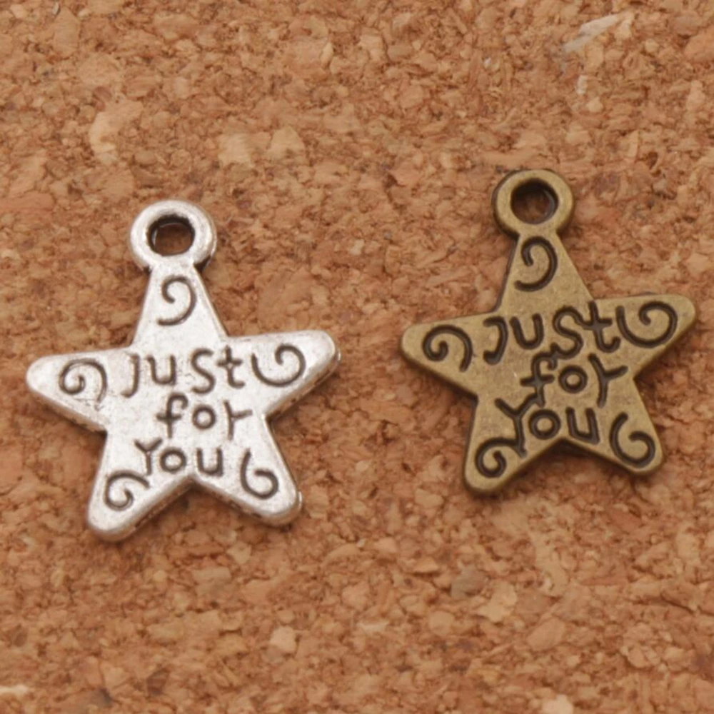 

60pcs Just For You Star Charm Beads 12.4x14.5mm Tibetan Silver/Bronze Pendants Jewelry L068