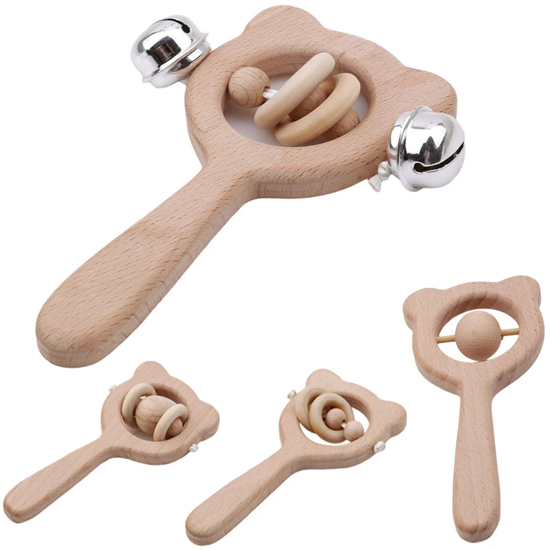 

Детские игрушки, деревянный медведь из бука, деревянное кольцо для прорезывания зубов, можно жевать бусины, детские погремушки для игр в тре...