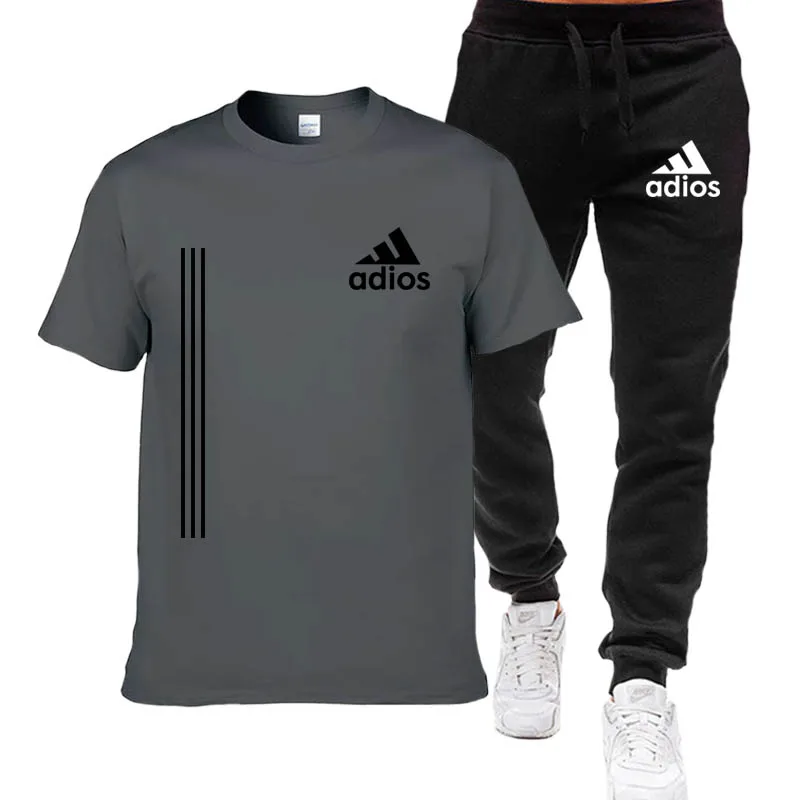 

New Adios Men's T-Shirt Suit Autumn Winter Sets +pants Two Pieces Casual Tracksuit Male Sportswear Gym Brand Clothing Sweat Suit