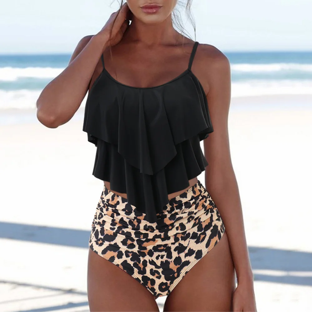 

Sexy Bikini 2021 Plus Size Bathing Suit Swimsuit Female Tummy Control Beachwear Halter Ruffle Bikini Set Swimwear Women